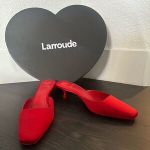 Larroude Red Amal Kitten Mules